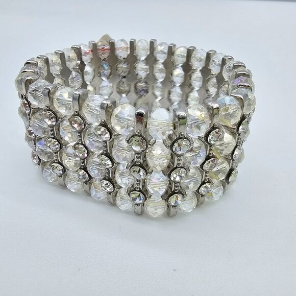 Rhinestone, Crystal Bead stretchy Bracelet, 1" - Picture 12 of 12